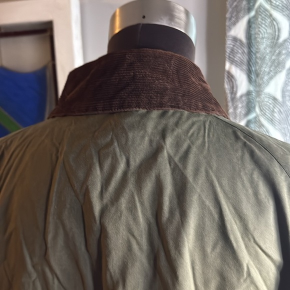 J McLaughlin Waxed Cotton Chore Coat SZ Medium Olive Green Plaid Lining - Picture 7 of 10